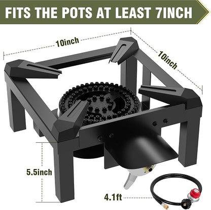 BESTFIRE Propane Burner, 100,000 BTUs High Pressure Single Propane Stove - Upgraded Heat Shield, 4.1ft Adjustable Hose with Regulator, Gas Stove for Outdoor Cooking, Turkey Fry, Seafood Boil