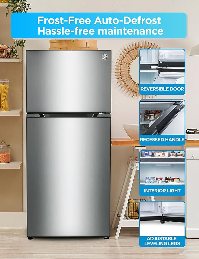 Commercial Cool 18 Cu. Ft. Top Mount Refrigerator with Freezer, 2-Door Refrigerator with Top Freezer and Adjustable Temperature Control, Ice Maker Ready, Energy Star Certified, Stainless Look | 2-Door Refrigerator with Top Freezer, Adjustable Temperatu...