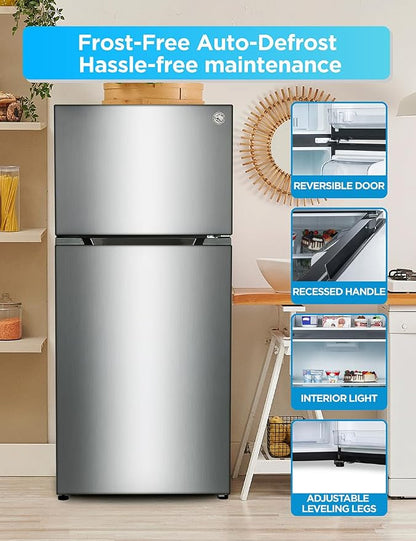 Commercial Cool 18 Cu. Ft. Top Mount Refrigerator with Freezer, 2-Door Refrigerator with Top Freezer and Adjustable Temperature Control, Ice Maker Ready, Energy Star Certified, Stainless Look | 2-Door Refrigerator with Top Freezer, Adjustable Temperatu...