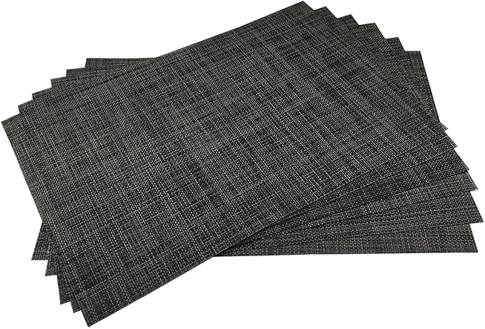 WAZAIGUR Placemats,Easy to Clean Crisscross Woven Vinyl Place Mats Durable Non-Slip Heat Resistant Table Mats,Placemats for Kitchen Table Set of 6,Grey