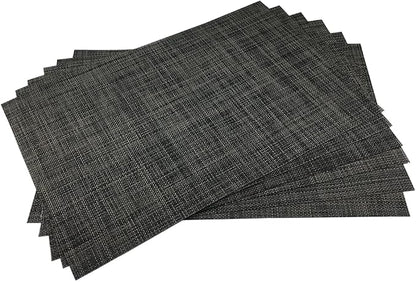 WAZAIGUR Placemats,Easy to Clean Crisscross Woven Vinyl Place Mats Durable Non-Slip Heat Resistant Table Mats,Placemats for Kitchen Table Set of 6,Grey