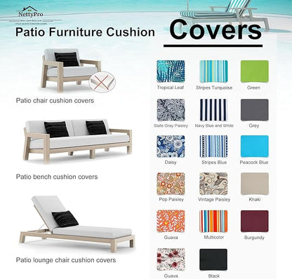 NettyPro Outdoor Cushion Cover Waterproof Patio Chair Seat Cushion Slip Cover 4 Pack, 20 x 18 x 4 Inch