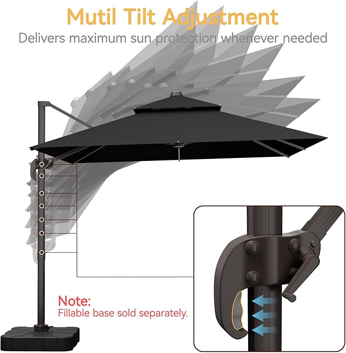 9x12 FT Patio Umbrella, Large Cantilever Rectangular Double Top Heavy Duty Offset Umbrellas with 360° Rotation, Outdoor shade for Garden Deck Pool, Black