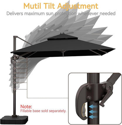 9x12 FT Patio Umbrella, Large Cantilever Rectangular Double Top Heavy Duty Offset Umbrellas with 360° Rotation, Outdoor shade for Garden Deck Pool, Black