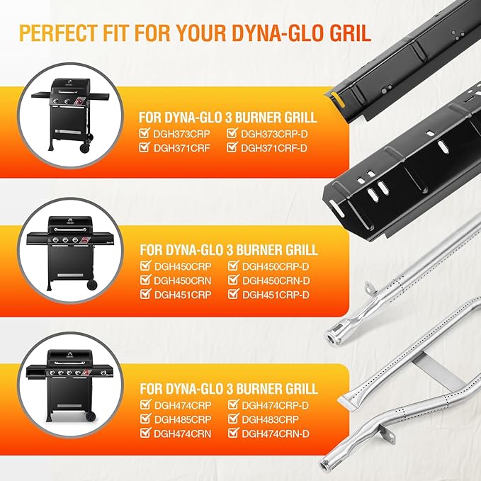 Grill Parts for Dyna-Glo 5 Burner DGH474CRP DGH483CRP DGH485CRP,70-02-411 Heat Tent for DGH483CRP,Grill Burner for Dyna-Glo 4 Burner DGH450CRP,3 Burner DGH373CR, Grill Repair Kit for Dyna-Glo Grill