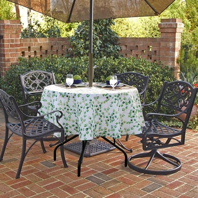 SUQ I OME Outdoor Tablecloth, Fence Leaf, 60'' Round with Zipper | Umbrella Hole, Patio Table Cloths, Garden Table Covers, For Backyard Circular Table/BBQs/Picnic