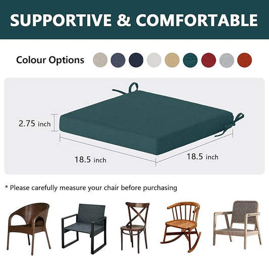 Goodgoods 18.5 x 18.5 Outdoor Chair Cushions Set of 4, Fade-Resistant & Water-Resistant Patio Seat Cushion Pads with Ties, 30D High-Resilience Foam for Dining Room Kitchen Chairs, Malachite