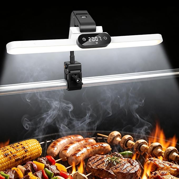 BBQ Grill Light, Rechargeable LED Grill Lamp with Digital BBQ Timer Clock, 3 Color Modes & Adjustable Brightness, Fits Blackstone, Weber & Smoker, Perfect Grilling Gifts