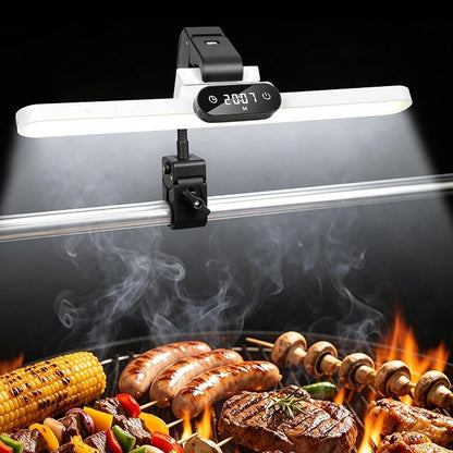 BBQ Grill Light, Rechargeable LED Grill Lamp with Digital BBQ Timer Clock, 3 Color Modes & Adjustable Brightness, Fits Blackstone, Weber & Smoker, Perfect Grilling Gifts
