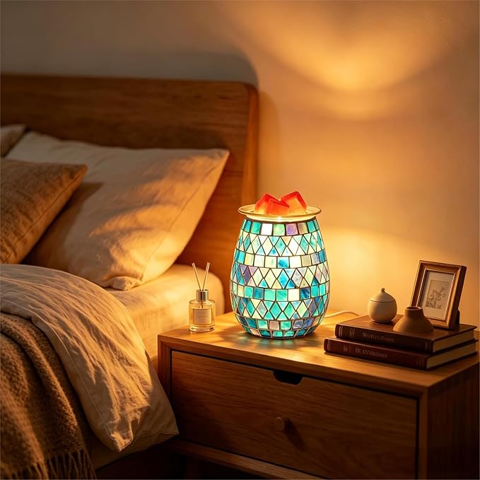 Dicimi Electric Wax Warmer, Mosaic Glass Scented Wax Melt Lamp with Night Light, Flameless Aromatherapy Melter for Home Decor, Unique Gift for Women Mom