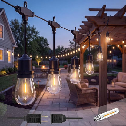 30FT LED Outdoor String Lights for Patio with 10+1L Shatterproof Bulbs | IP65, Shatterproof Edison Bulbs, Connectable Hanging Lights for Outdoor Backyard, Deck, Gazebo, Balcony, Camping, Party
