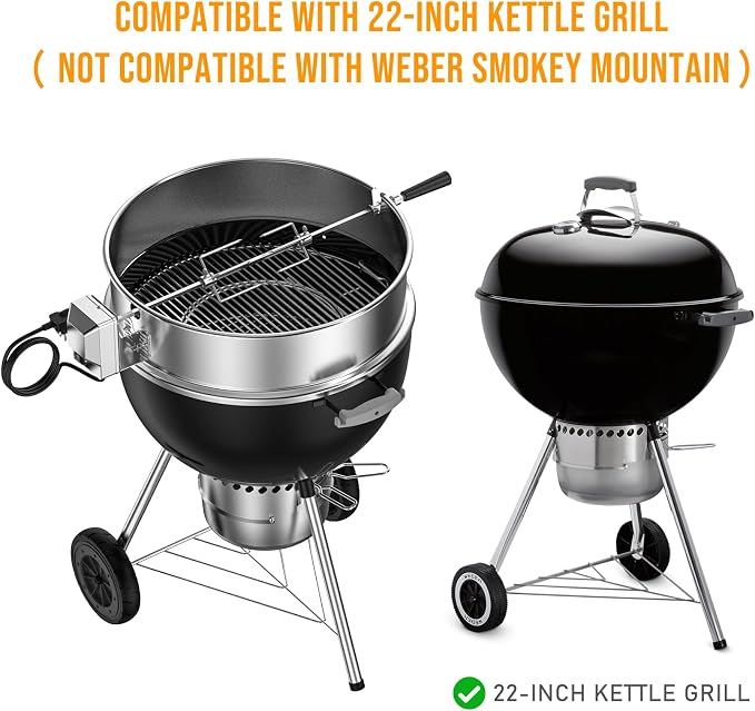Skyflame Charkettle Stainless Steel Rotisserie Ring Kit | 21 1/2–22 1/2 inch Outer Diameter, Charcoal Kettle Grills, Compatible with Weber 2290, Other Models