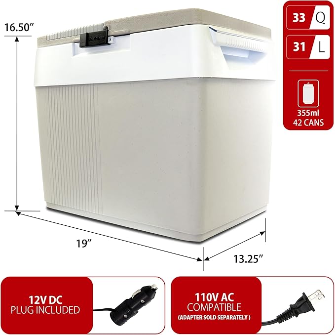 Koolatron 12V Iceless Cooler & Warmer – Portable Electric Cooler/Nevera Portátil Eléctrica for Car Truck Camper Boat, Hard Sided Mini Fridge for Camping Picnic Travel Lunch Food Drinks Office 33 qt