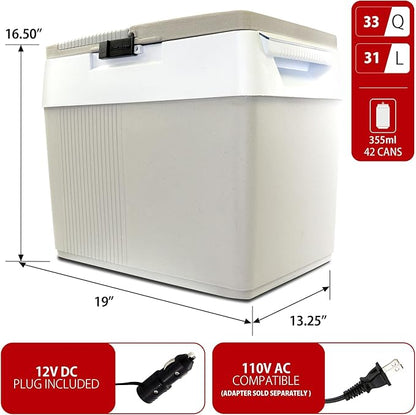 Koolatron 12V Iceless Cooler & Warmer – Portable Electric Cooler/Nevera Portátil Eléctrica for Car Truck Camper Boat, Hard Sided Mini Fridge for Camping Picnic Travel Lunch Food Drinks Office 33 qt