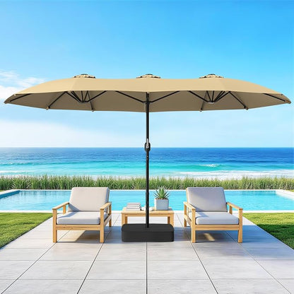 HOPERAN 15FT Patio Umbrella with Base Included, Large Outdoor Double-Sided Rectangle Table Umbrella with Easy Crank Lift, Market Umbrella for Backyard, Pool&Garden