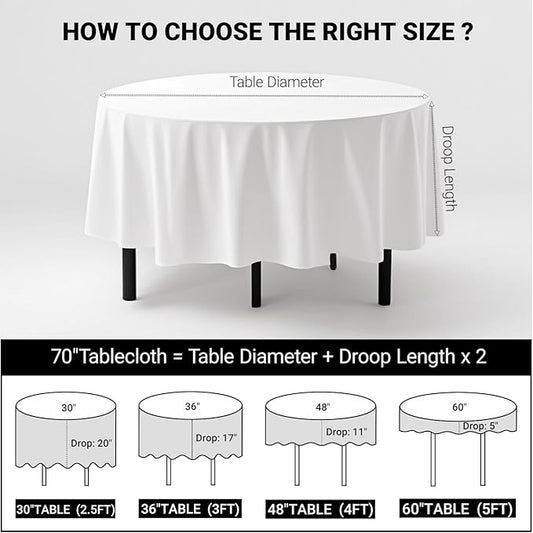 MRJ 70 Inch Round White Tablecloth Stain and Wrinkle Resistant Washable Polyester Table Cloth for Restaurant Hotel Wedding