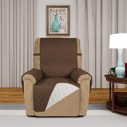 PureFit Reversible Recliner Chair Covers Couch Covers for Dogs, 19 in | Coffee/Ivory, Water Resistant Couch Protector, Washable Pet Couch Cover with Non Slip and Elastic Straps For Kids