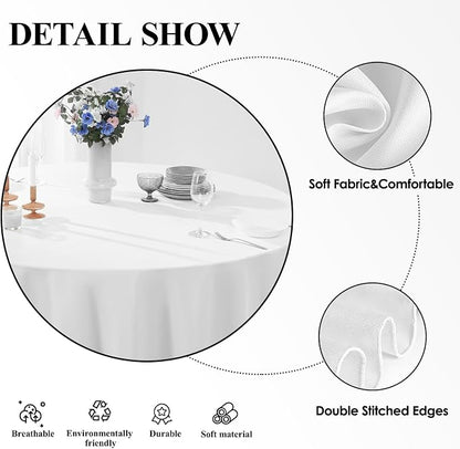 8 Pack White Round Tablecloths 90 Inch for Dining Tables | Washable Decorative Linen Polyester Table Cover for Banquets Buffets Parties and Weddings