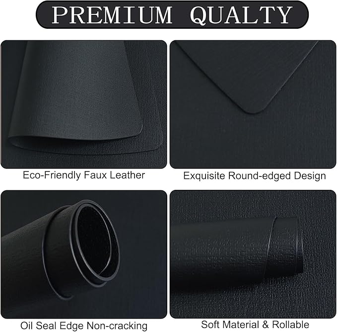 Round Table Placemats Set of 4, Faux Leather Wedge Shape Place Mats Heat Resistant Wipeable Washable Table Mats, Heavy Duty Kitchen Dining Mats(Black)