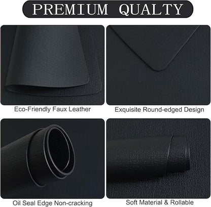 Round Table Placemats Set of 4, Faux Leather Wedge Shape Place Mats Heat Resistant Wipeable Washable Table Mats, Heavy Duty Kitchen Dining Mats(Black)