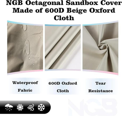 NGB Octagonal Sandbox Cover, 600D Waterproof Oxford Cloth Sandbox Protector with High-Efficiency Windproof Hooks 4, Easy-to-Find Reflective Handles and Fixed Elastic Drawstring (Beige, 85"x78"x9")