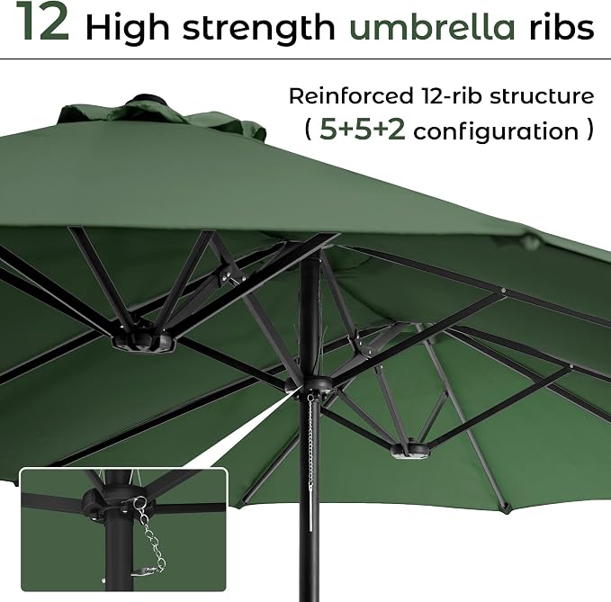 DomeShade 15ft Large Patio Umbrella with Base Included, Outdoor Double-Sided Rectangular Market Umbrella with Crank Handle,Heavy Duty Extra Large Outside Umbrella for Backyard,Pool,Deck,Lawn,Green