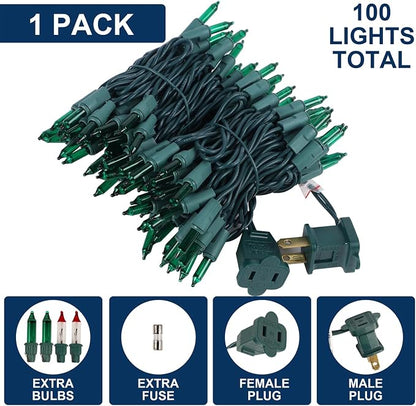 Green Christmas String Lights, 100 Count Incandescent Mini Lights | Connectable Xmas Tree Light for Indoor Outdoor Garland Birthday St. Patrick's Day Holiday Wedding Festival Party