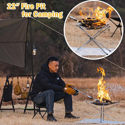 22 Inch Portable Outdoor Fire Pit with Carrying Bag,Foldable Stainless Steel Mesh Fireplace Wood Burning Collapsible Fireplace for Camping Outdoor Hiking BBQ Picnic