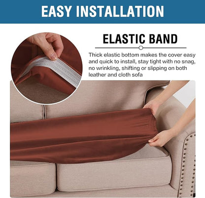 H.VERSAILTEX Velvet Stretch Individual Couch Cushion Cover Plush Cushion Slipcover for Loveseat Sofa Cushion Furniture Protector Seat Cushion Sofa Cover (1 Piece Sofa Cushion Cover, Rust)