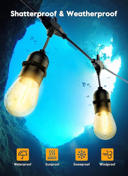 Brightown Outdoor String Lights, 157FT 50 Bulbs Shatterproof Patio Lights with Remote, IP65 Waterproof Dimmable Hanging Connectable LED Outdoor Lights for Backyard, Bistro, Porch, Deck, Balcony