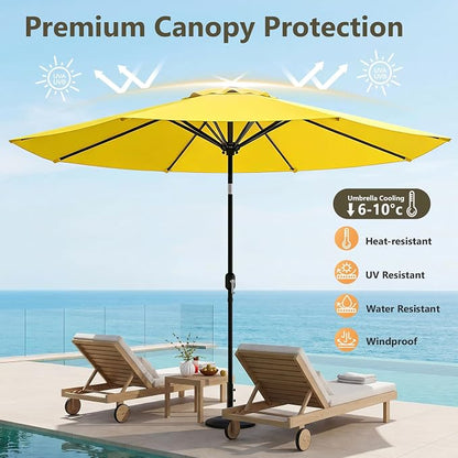 9FT Patio Umbrella,Outdoor Table Umbrella with Push Button Tilt & Crank,Pool Umbrella with Fade-Resistant Canopy, Heavy-Duty Steel Frame, Vented Top, for Deck, Backyard & Market