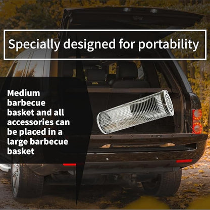 2pcs rolling grill baskets,304 Stainless Steel Grill Cage, Removable Handles,vegetable grill basket,meat smoker accessories,bbq accessories for grilling baskets,bbq tools—presents for men and Women