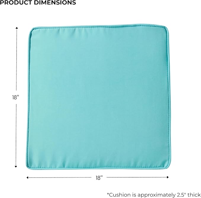 Outdoor 18 inch Square Patio Dining Chair Pads – Comfortable Fiber-Filled Seat Cushions with Ties, Reversible Polyester Fabric - Teal, Set of 4