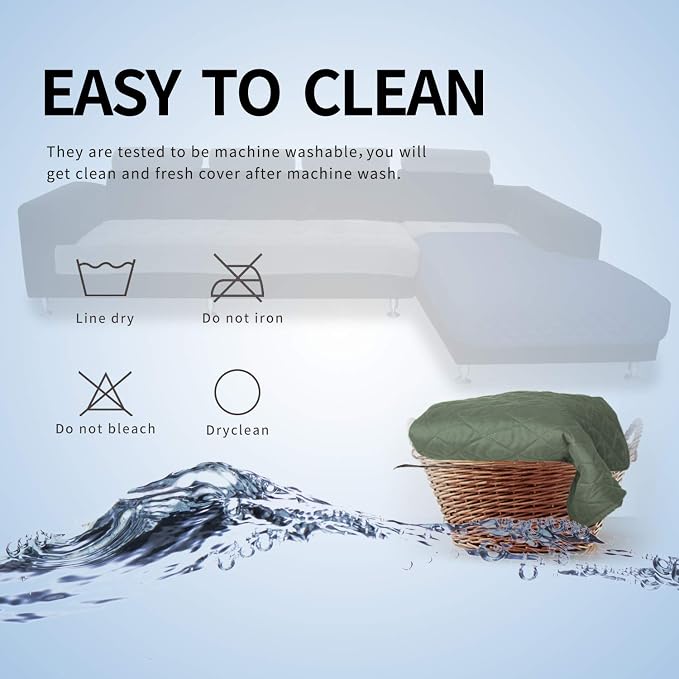 Easy-Going Sectional Couch Covers for Dogs L Shape Sofa Cover Reversible Sofa Slipcover Chaise Lounge Cover Furniture Protector Cover for Pets Dog Cat (42 x 68 inches, Greyish Green/Greyish Green) | Greyish Green, Soft Sofa Slipcover For Dogs, Fits Lef...