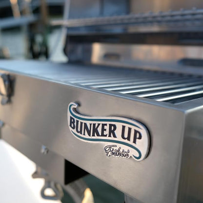 Bunker Up Fishin Stainless Steel Boat Grill with Rod Holder Mount - Great for Boating and Camping - Portable Tabletop BBQ Grill, 12000 BTU Burner, 277 sq.in Grilling Space and 87 sq.in Warming Rack