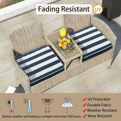 Magpie Fabrics Indoor Outdoor Cushion Cover Replacement 2 Pack, NO Insert! Water Repellent Slipcover with Ties Decor for Patio Garden Chair Sofa Bench Wicker(Navy White, 24x22x4 Inch)