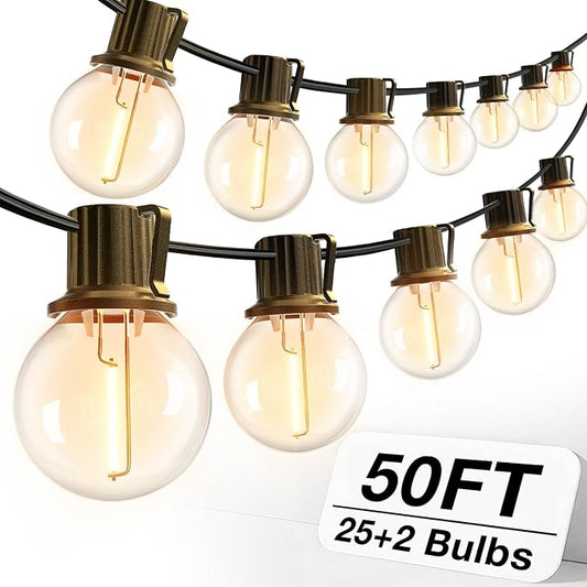 addlon 50FT Outdoor String Lights 27 G40 LED Bulbs Dimmable Waterproof | Shatterproof Globe Bulbs Dimmable, Hanging Patio Lighting for Outside Backyard Garden Deck Balcony Porch Cafe Bistro Pergola