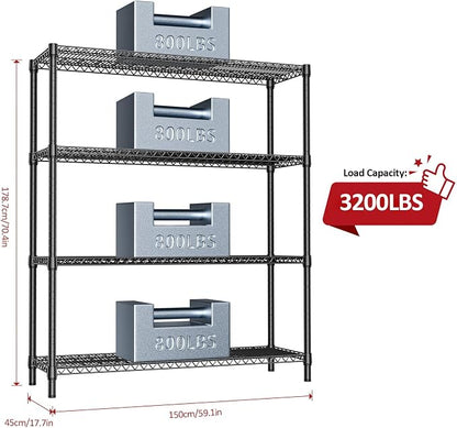 IZEUK 4-Tier Metal Garage Shelving, Heavy Duty Adjustable Storage Rack Organizer, Industrial Steel Shelves for Basement, Kitchen, Office, Warehouse (Black, 17.7" D x 59.1" W x 70.9" H)
