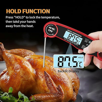 Heat Resistant Gloves BBQ Grilling Gloves for Men Women Kitchen Gloves Up to 1472°F+ Meat Thermometer Probe Auto-Off for Barbecue,Grill,Cooking, Baking, Cutting