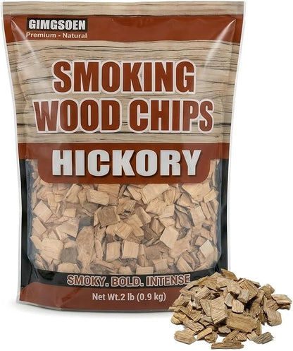 Hickory Smoking Wood Chips 2 lb – Premium Natural Smoker Chips for BBQ Grill & Smoker, Bold Rich Smoke Flavor for Ribs, Bacon & Steak, No Additives
