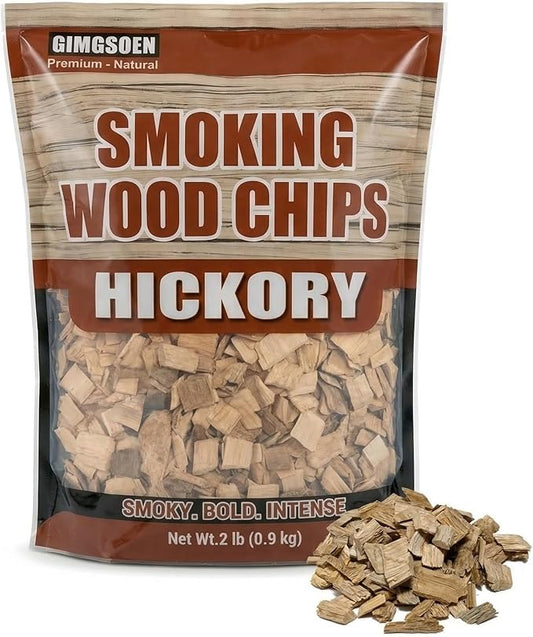 Hickory Smoking Wood Chips 2 lb – Premium Natural Smoker Chips for BBQ Grill & Smoker, Bold Rich Smoke Flavor for Ribs, Bacon & Steak, No Additives