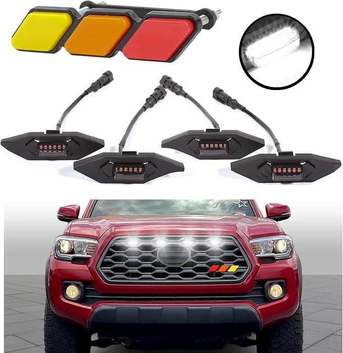 White Led Grill Lights Emblem for Toyota Tacoma TrdSport Off Road 2020-2023 | 4pcs ,TRD Off Road Sport OEM Grill,Rapt0r Lights for Tacoma 6 LED Upgrade Grille Light