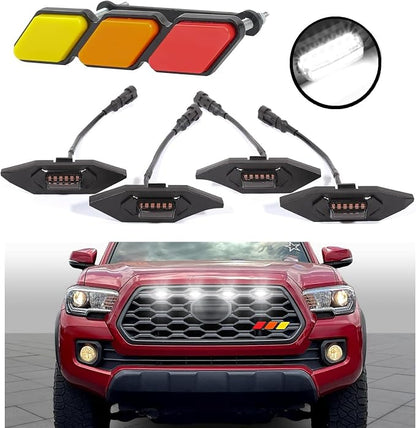 White Led Grill Lights Emblem for Toyota Tacoma TrdSport Off Road 2020-2023 | 4pcs ,TRD Off Road Sport OEM Grill,Rapt0r Lights for Tacoma 6 LED Upgrade Grille Light