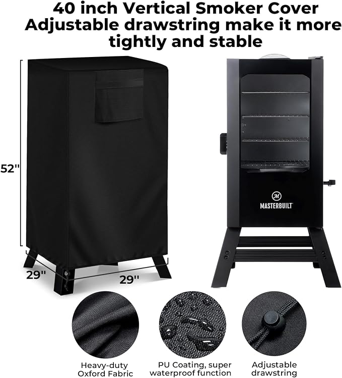 40-inch Vertical Smoker Cover, Compatible with Most of Vertical Smoker (29"Lx29"Wx52"H), Heavy-duty and Weather-resistant Oxford Fabric with Adjustable Drawstring