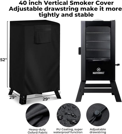 40-inch Vertical Smoker Cover, Compatible with Most of Vertical Smoker (29"Lx29"Wx52"H), Heavy-duty and Weather-resistant Oxford Fabric with Adjustable Drawstring