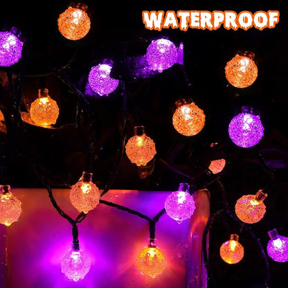 Joomer Orange Purple Halloween Solar String Light,65FT 100LED Globe Lights | with 8 Lighting Modes, Waterproof Auto On/Off Solar Powered Lights for Garden Yard Outdoor Halloween Decor