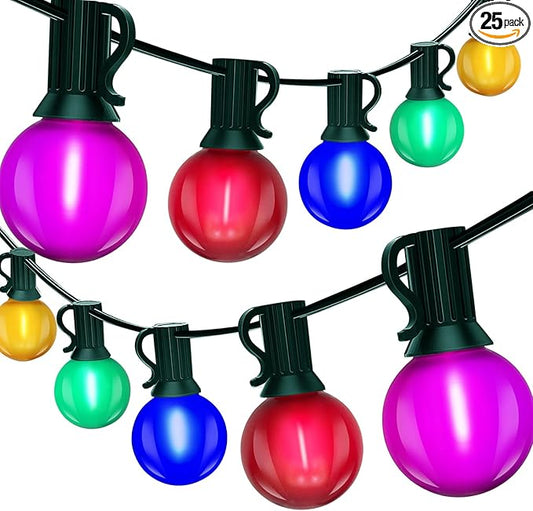 50Ft G40 Globe Outdoor String Lights, Waterproof Patio Lights with 27 Shatterproof Frosted Multicolor LED Bulbs, Connectable Hanging Lights for Home Party Porch Backyard and Christmas Tree Decor