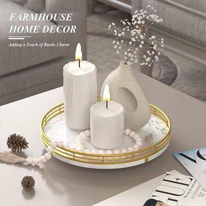 AMH 10-Inch White Marble Lazy Susan with Gold Frame | Smooth rotating oak tray with walnut finish for dining tables, kitchen counters, pantries and cabinet storage.