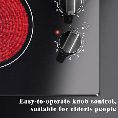 Karinear 4 Burner Electric Cooktop 24 Inch, Built-in Stove Top, 220-240v Radiant Cooktop with Knob Control, Residual Heat Indicator, Over-Temperature Protection, Hard Wire(No Plug)