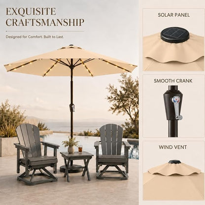11FT Solar Lighted Patio Umbrella, Outdoor Table Market Umbrellas with Crank Lift, 32 LED Lights, 8 Sturdy Ribs, UV-Resistant for Deck, Garden, Pool